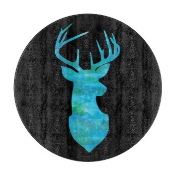 Blue And Green Watercolor Deer Trophy Art Cutting Board by CandiCreations at Zazzle