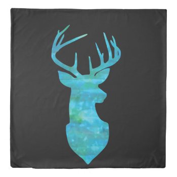 Blue And Green Watercolor Deer Trophy Art Duvet Cover by CandiCreations at Zazzle