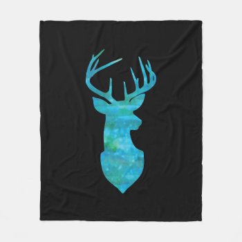 Blue And Green Watercolor Deer Trophy Art Fleece Blanket by CandiCreations at Zazzle