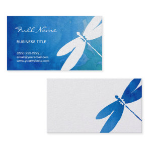 Blue and Green Watercolor Dragonfly Business Cards