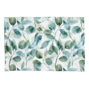 Blue and Green Watercolor Eucalyptus Plants Pillow Case