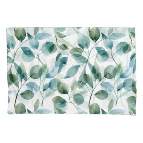 Blue and Green Watercolor Eucalyptus Plants Pillow Case