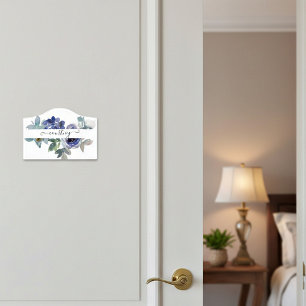 Blue and green watercolor floral personalized  door sign