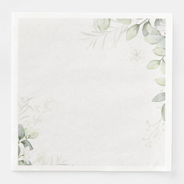 Blue and Green Watercolor Flower Wedding Napkin (Front)