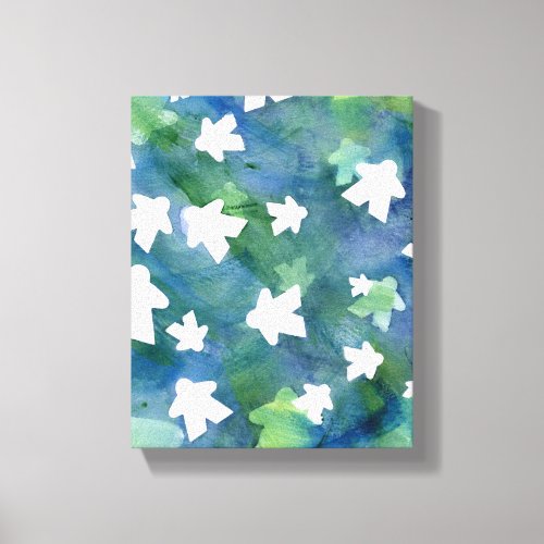 Blue and Green Watercolor Meeple Painting Canvas P
