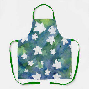 Blue and Green Watercolor Meeple Painting Canvas P Apron