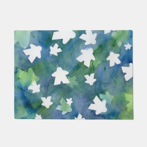Blue and Green Watercolor Meeple Painting Canvas P Doormat