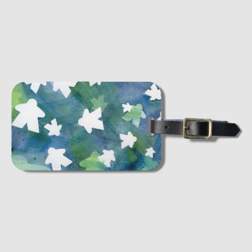 Blue and Green Watercolor Meeple Painting Canvas P Luggage Tag