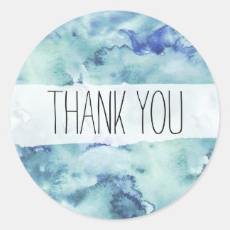 Blue and Green Watercolor Thank You Sticker