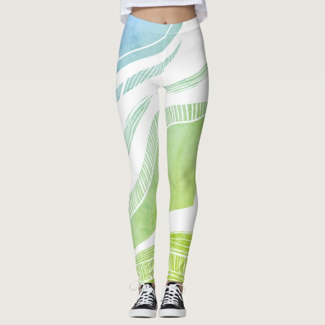 Blue and Green Wave Pattern Leggings (Front)