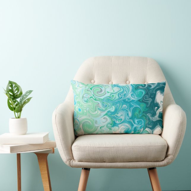 Blue and Green Waves Digital Fluid Art    Lumbar Pillow (Chair)