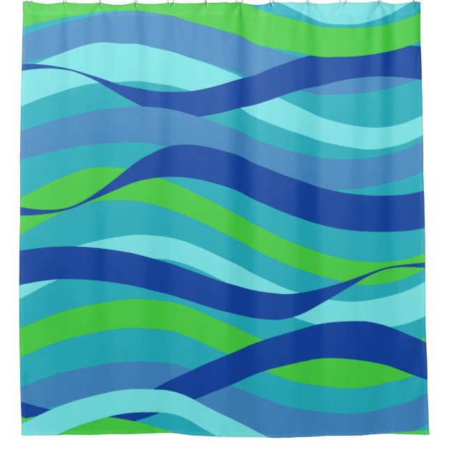 Blue and Green Waves Shower Curtain (Front)
