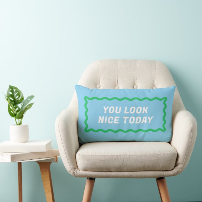 Blue and Green Wavy Frame Compliments Lumbar Pillow (Chair)