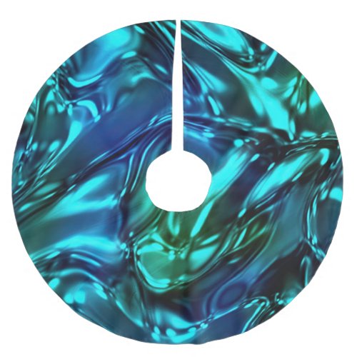 Blue and Green Wavy Metallic Look Brushed Polyester Tree Skirt