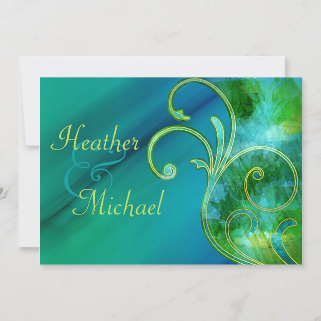 Blue and Green Wedding Invitation (Front)