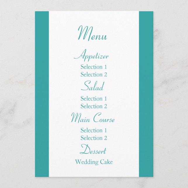 Blue and Green Wedding Reception Dinner Menu (Front)