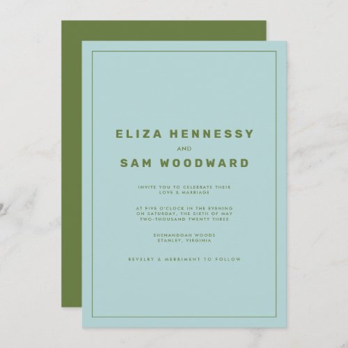 Blue and Green Wes Anderson Inspired Wedding Invitation