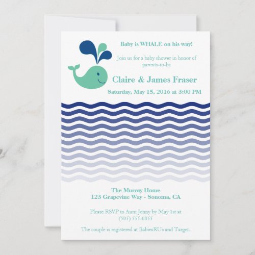 Blue and Green Whale Baby Shower Invitation