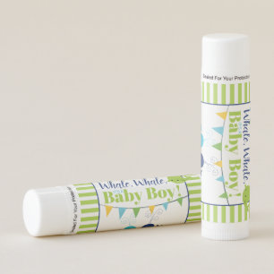 Blue and Green Whales It's A Boy Baby Announcement Lip Balm