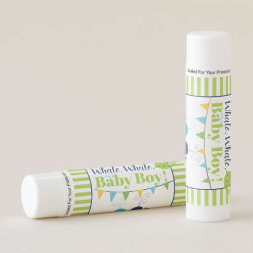 Blue and Green Whales Its A Boy Baby Announcement Lip Balm