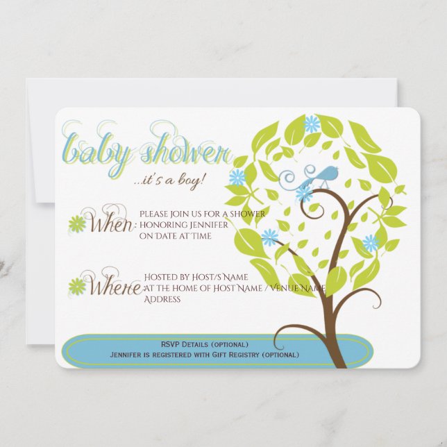 Blue and Green Whimsical Baby Shower Invitation (Front)