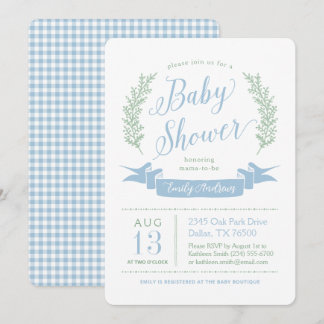 Blue and Green Whimsical Cottage Baby Shower Invitation
