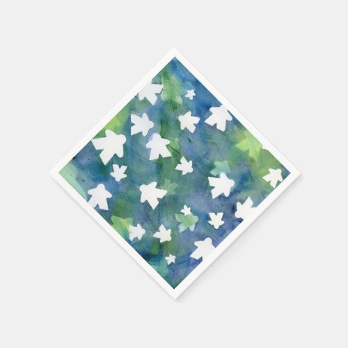 Blue and Green White Board Game Meeple Pattern  Napkins