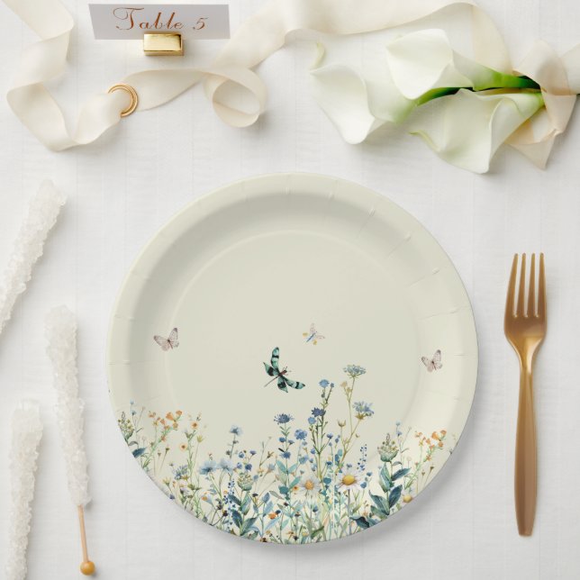 Blue and Green wildflower Paper Plates (Wedding)