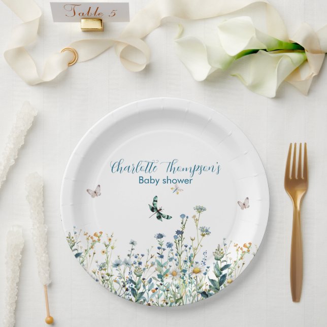 Blue and Green wildflower Paper Plates (Wedding)