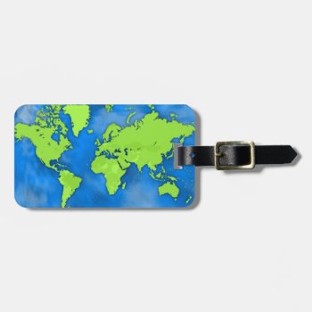 Blue And Green World Map Luggage Tag by Tissling at Zazzle