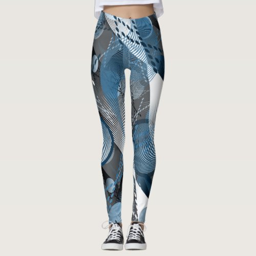 Blue and grey Abstraction  Leggings