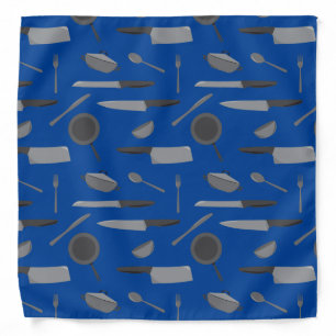 Blue and Grey Chef Cookery Knives Pans Utensils Bandana