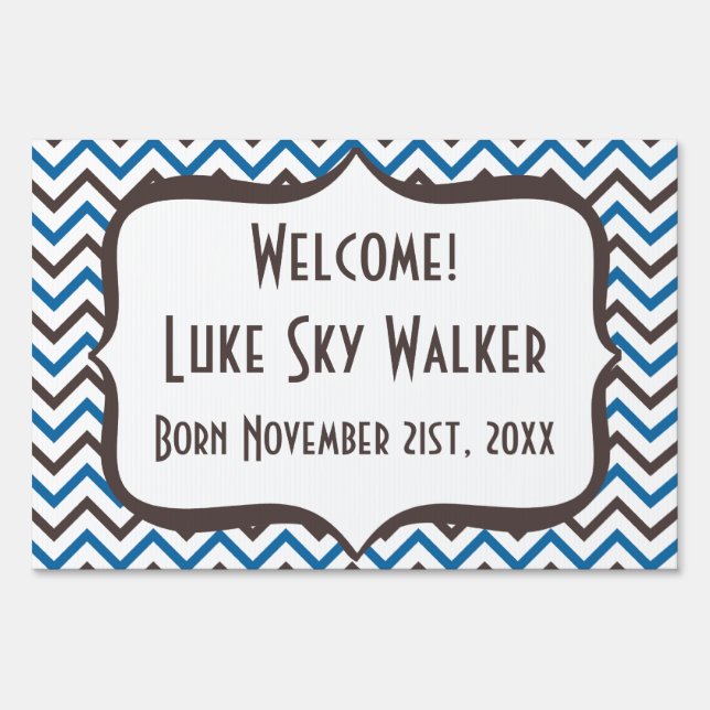 Blue and Grey Chevron Birth Annoucement Sign (Front)
