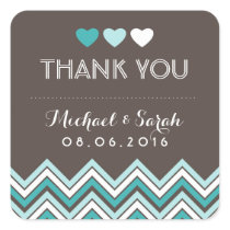 Blue and Grey Chevron Pattern Thank You Sticker
