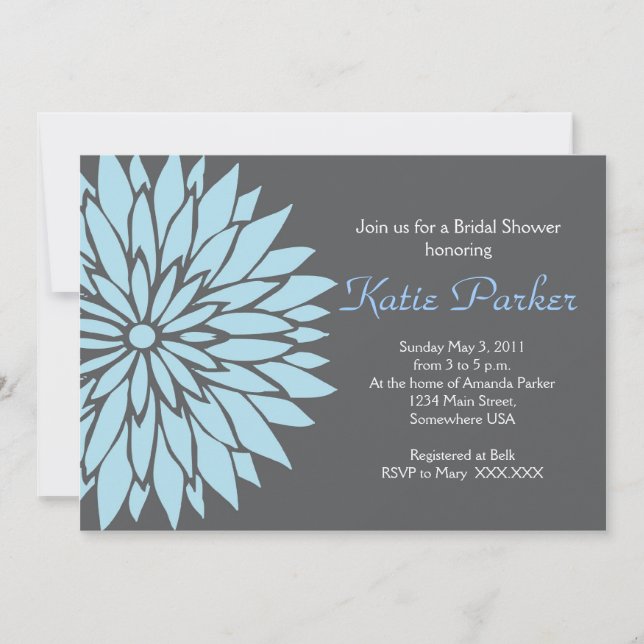 Blue and grey dahlia Flower Invitation (Front)