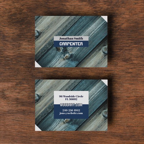 Blue and grey elegant Carpenter Woodworker Business Card