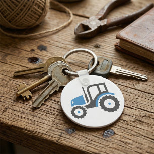 Blue and Grey Farm Tractor Icon Keychain