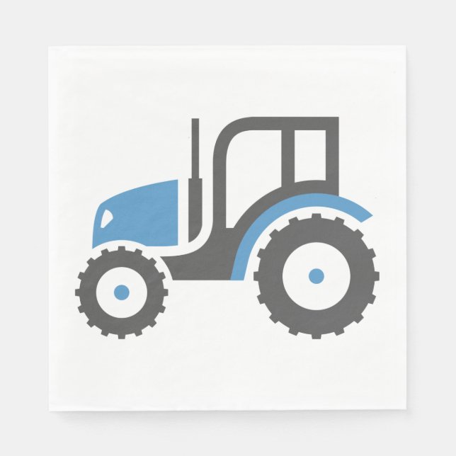 Blue and Grey Farm Tractor Icon Napkins (Front)