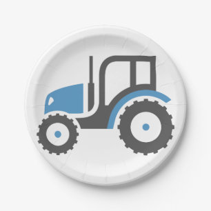Blue and Grey Farm Tractor Icon Paper Plates