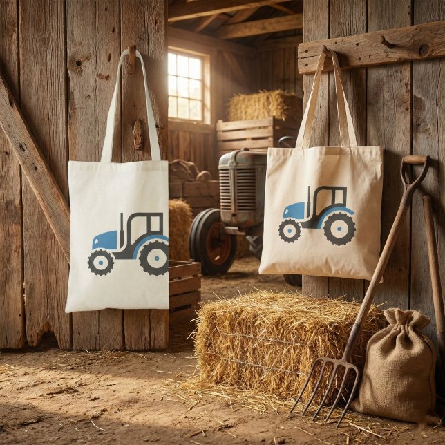 Blue and Grey Farm Tractor Icon Tote Bag (Creator Uploaded)