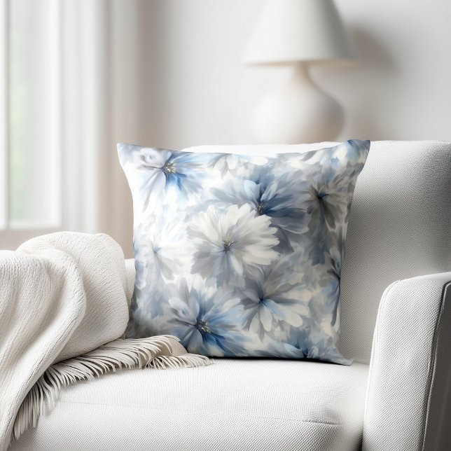Blue and Grey Floral Throw Pillow (Creator Uploaded)