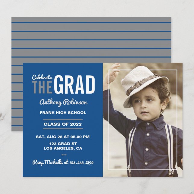 Blue and Grey Graduation Party Invitation (Front/Back)