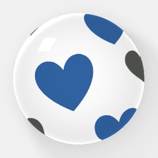 Blue and Grey Hearts Glass Paperweight Display