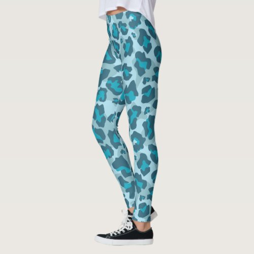 Blue and grey leopard animal print leggings