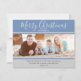 Blue and Grey  Merry Christmas Photo Card