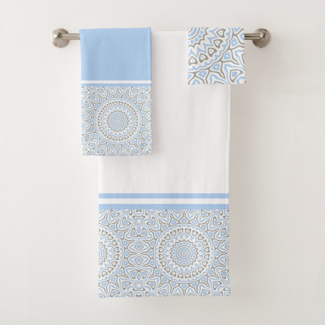 Blue and Grey Modern Mandala Bath Towel Set (Insitu)