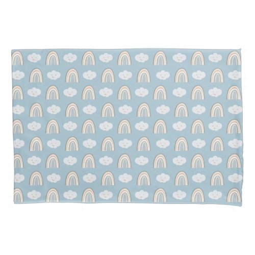 Blue and Grey Modern rainbow baby cloud pattern Pillow Case