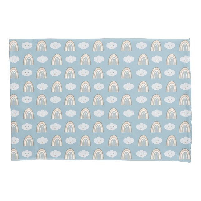 Blue and Grey Modern rainbow baby cloud pattern Pillow Case (Front)