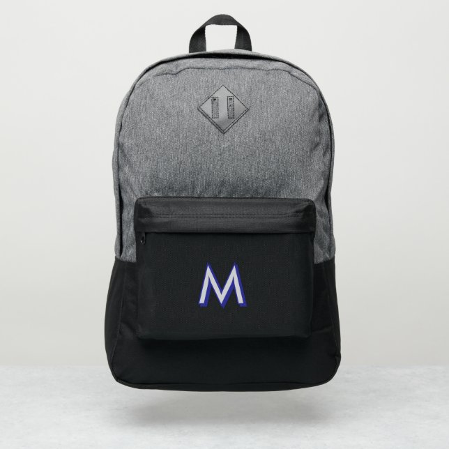 Blue and Grey Monogram Grey Port Authority® Backpack (Front)