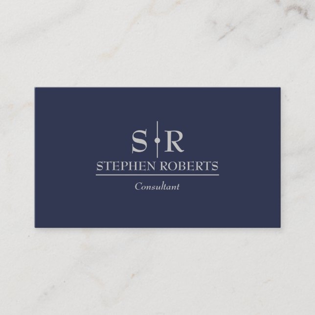 Blue and Grey Monogram Modern Professional Business Card (Front)